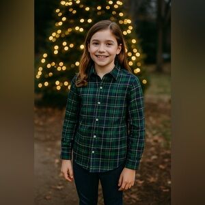 Vineyard Vines Yuletide Navy Green Plaid Shirt Christmas Holiday Preppy Sz 12